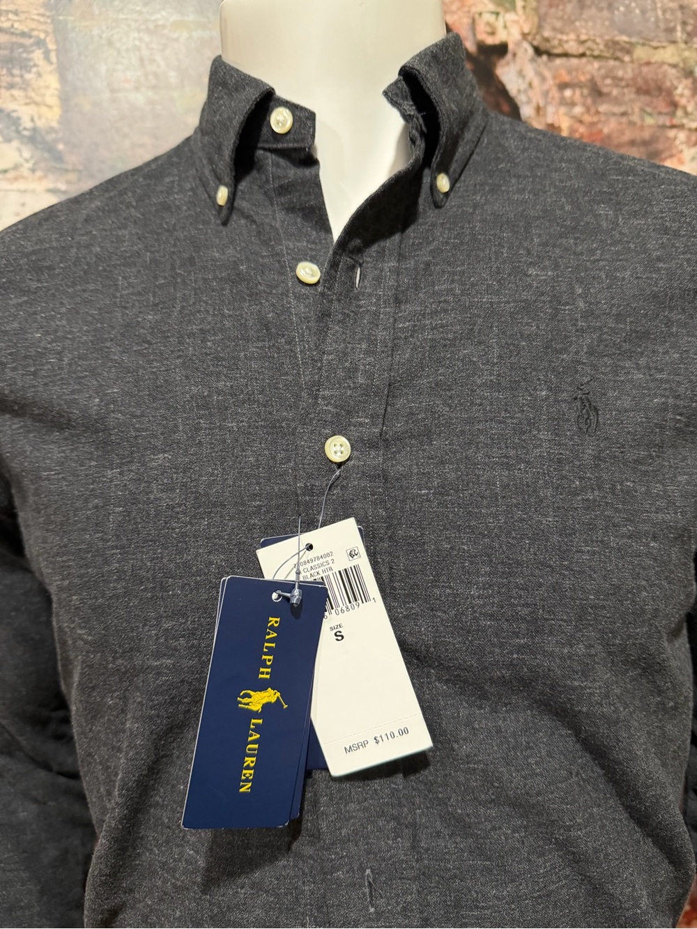 Ralph Lauren Dark Charcoal Gray Button-Down Polo Shirt